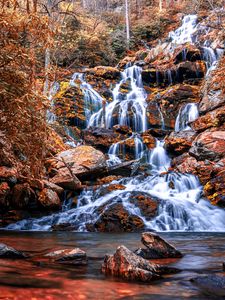 Preview wallpaper waterfall, cascade, water, stones, nature, landscape