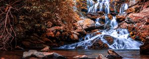 Preview wallpaper waterfall, cascade, water, stones, nature, landscape