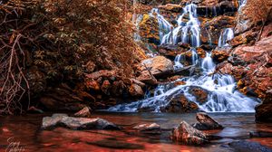 Preview wallpaper waterfall, cascade, water, stones, nature, landscape