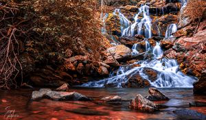 Preview wallpaper waterfall, cascade, water, stones, nature, landscape