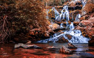Preview wallpaper waterfall, cascade, water, stones, nature, landscape