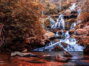 Preview wallpaper waterfall, cascade, water, stones, nature, landscape