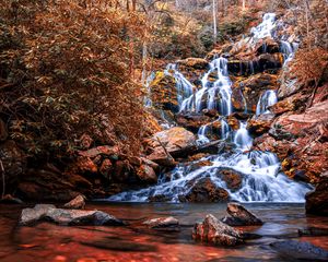 Preview wallpaper waterfall, cascade, water, stones, nature, landscape