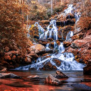 Preview wallpaper waterfall, cascade, water, stones, nature, landscape