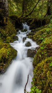 Preview wallpaper waterfall, cascade, water, stones, long exposure