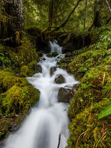 Preview wallpaper waterfall, cascade, water, stones, long exposure
