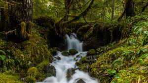 Preview wallpaper waterfall, cascade, water, stones, long exposure