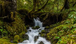Preview wallpaper waterfall, cascade, water, stones, long exposure