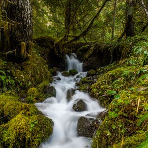 Preview wallpaper waterfall, cascade, water, stones, long exposure