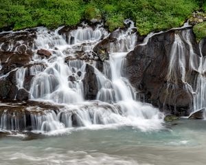 Preview wallpaper waterfall, cascades, rocks, stones, water, landscape