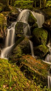 Preview wallpaper waterfall, cascades, stones, grass, nature