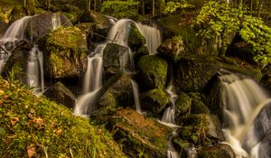 Preview wallpaper waterfall, cascades, stones, grass, nature