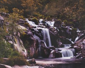 Preview wallpaper waterfall, cascades, stones, rocks, nature