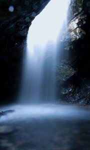 Preview wallpaper waterfall, cave, rocks, water, spray