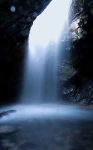 Preview wallpaper waterfall, cave, rocks, water, spray
