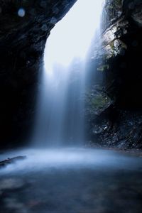 Preview wallpaper waterfall, cave, rocks, water, spray