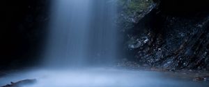 Preview wallpaper waterfall, cave, rocks, water, spray