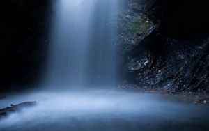 Preview wallpaper waterfall, cave, rocks, water, spray