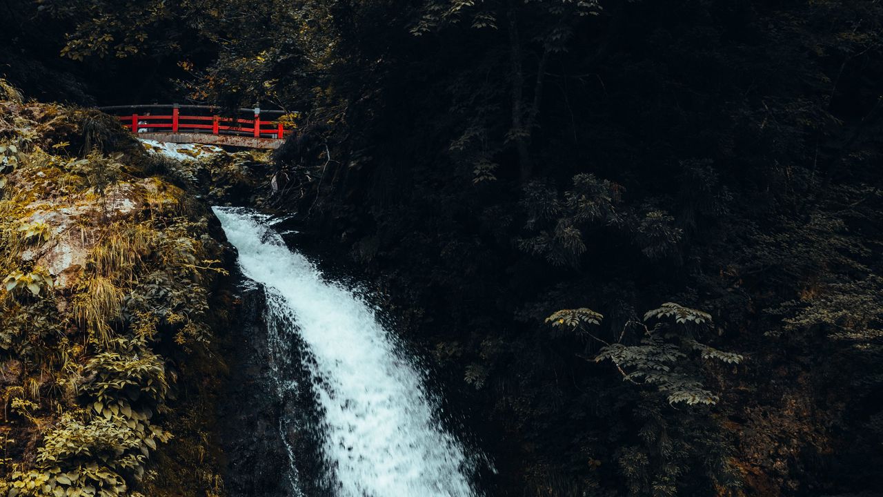 Wallpaper waterfall, cliff, bridge, nature