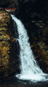 Preview wallpaper waterfall, cliff, bridge, nature