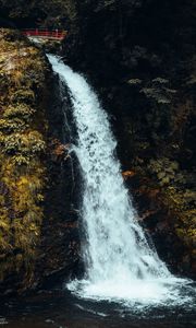 Preview wallpaper waterfall, cliff, bridge, nature