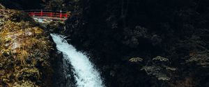 Preview wallpaper waterfall, cliff, bridge, nature