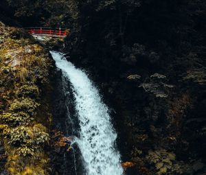Preview wallpaper waterfall, cliff, bridge, nature