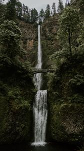 Preview wallpaper waterfall, cliff, bridge, trees, water