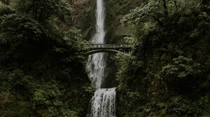 Preview wallpaper waterfall, cliff, bridge, trees, water
