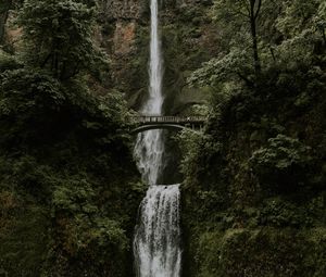 Preview wallpaper waterfall, cliff, bridge, trees, water