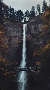 Preview wallpaper waterfall, cliff, bridge, trees, water