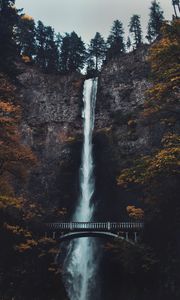 Preview wallpaper waterfall, cliff, bridge, trees, water