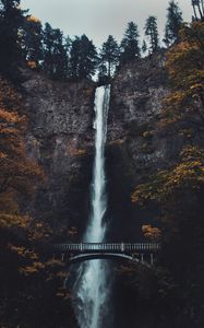 Preview wallpaper waterfall, cliff, bridge, trees, water