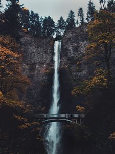 Preview wallpaper waterfall, cliff, bridge, trees, water