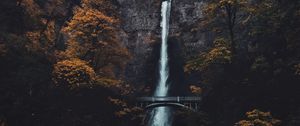 Preview wallpaper waterfall, cliff, bridge, trees, water
