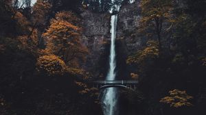 Preview wallpaper waterfall, cliff, bridge, trees, water