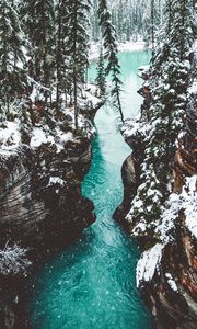 Preview wallpaper waterfall, cliff, canyon, athabasca, canada