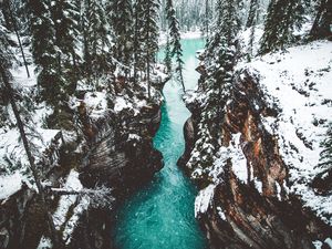 Preview wallpaper waterfall, cliff, canyon, athabasca, canada