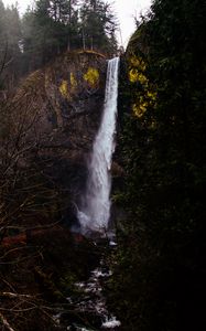 Preview wallpaper waterfall, cliff, flow, trees, moss, grass