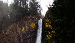 Preview wallpaper waterfall, cliff, flow, trees, moss, grass