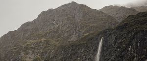 Preview wallpaper waterfall, cliff, fog, new zealand