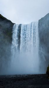 Preview wallpaper waterfall, cliff, fog, nature