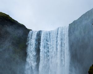 Preview wallpaper waterfall, cliff, fog, nature