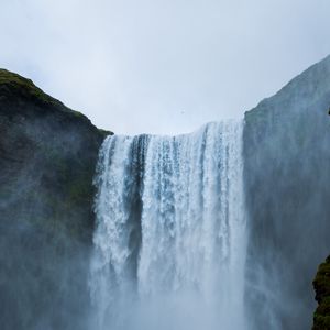 Preview wallpaper waterfall, cliff, fog, nature