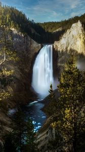 Preview wallpaper waterfall, cliff, forest, rock, water