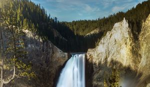 Preview wallpaper waterfall, cliff, forest, rock, water