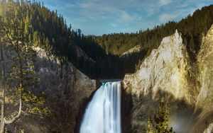 Preview wallpaper waterfall, cliff, forest, rock, water