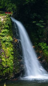 Preview wallpaper waterfall, cliff, grass, landscape, nature