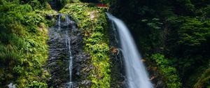 Preview wallpaper waterfall, cliff, grass, landscape, nature