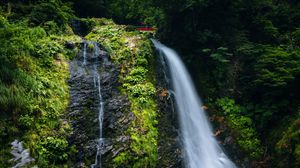 Preview wallpaper waterfall, cliff, grass, landscape, nature